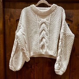Sadie & Sage Cream Cable Knit Cropped Sweater
